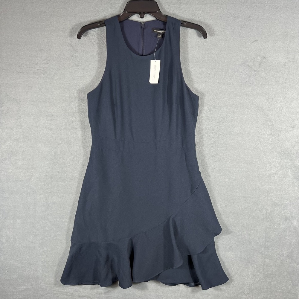 Banana Republic Women's Size 6 Navy Blue Sleeveless Ruffle Hem A-Line Dress NWT